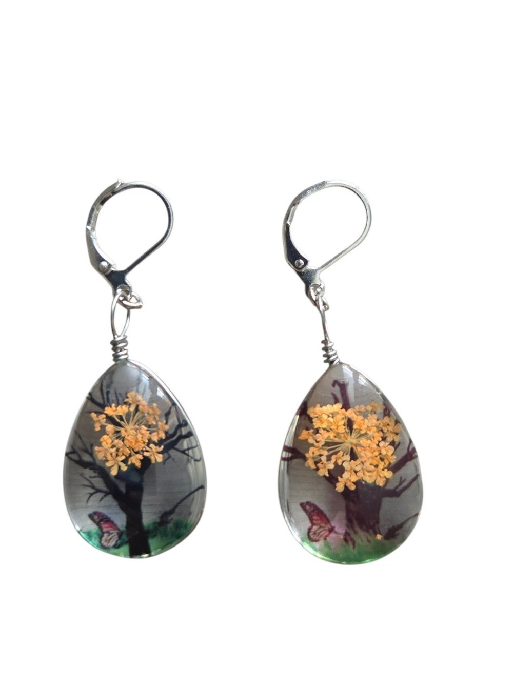 Handmade Yellow Flower Tree Teardrop Earrings - Women's Jewelry